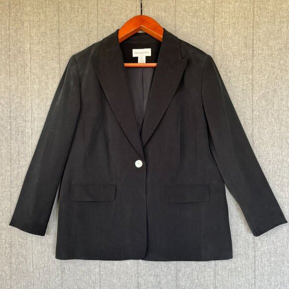 Bloomingdale's Black 100% Silk Single Mother of Pearl Button Blazer Plus Size 18 - Picture 1 of 10